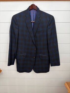 Ted Baker Men's Blue and Black Plaid Sport Coat